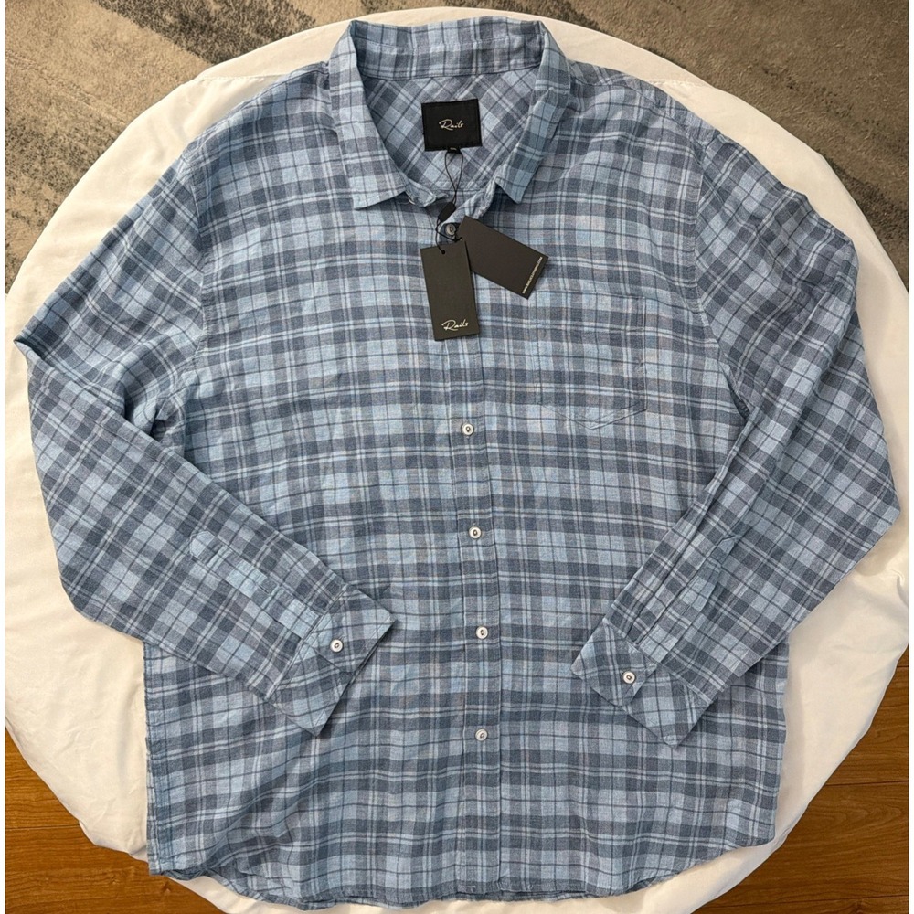 NWT Rails Shirt Mens XXL Blue Plaid Long Sleeve Button Up Cotton Wyatt Casual